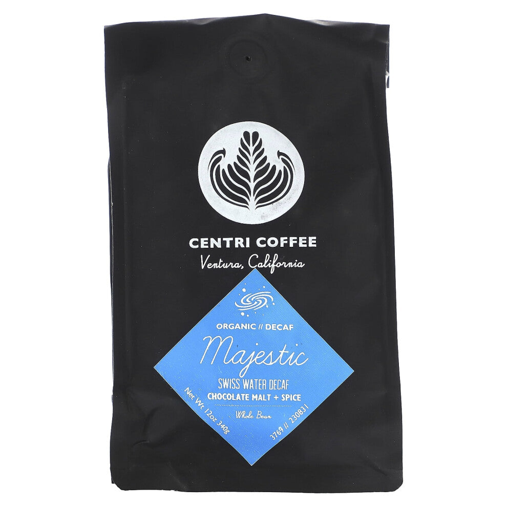 Cafe Altura, Centri Coffee, Organic Majestic, Chocolate Malt + Spice, Whole Bean, Decaf, 12 oz (340 g)