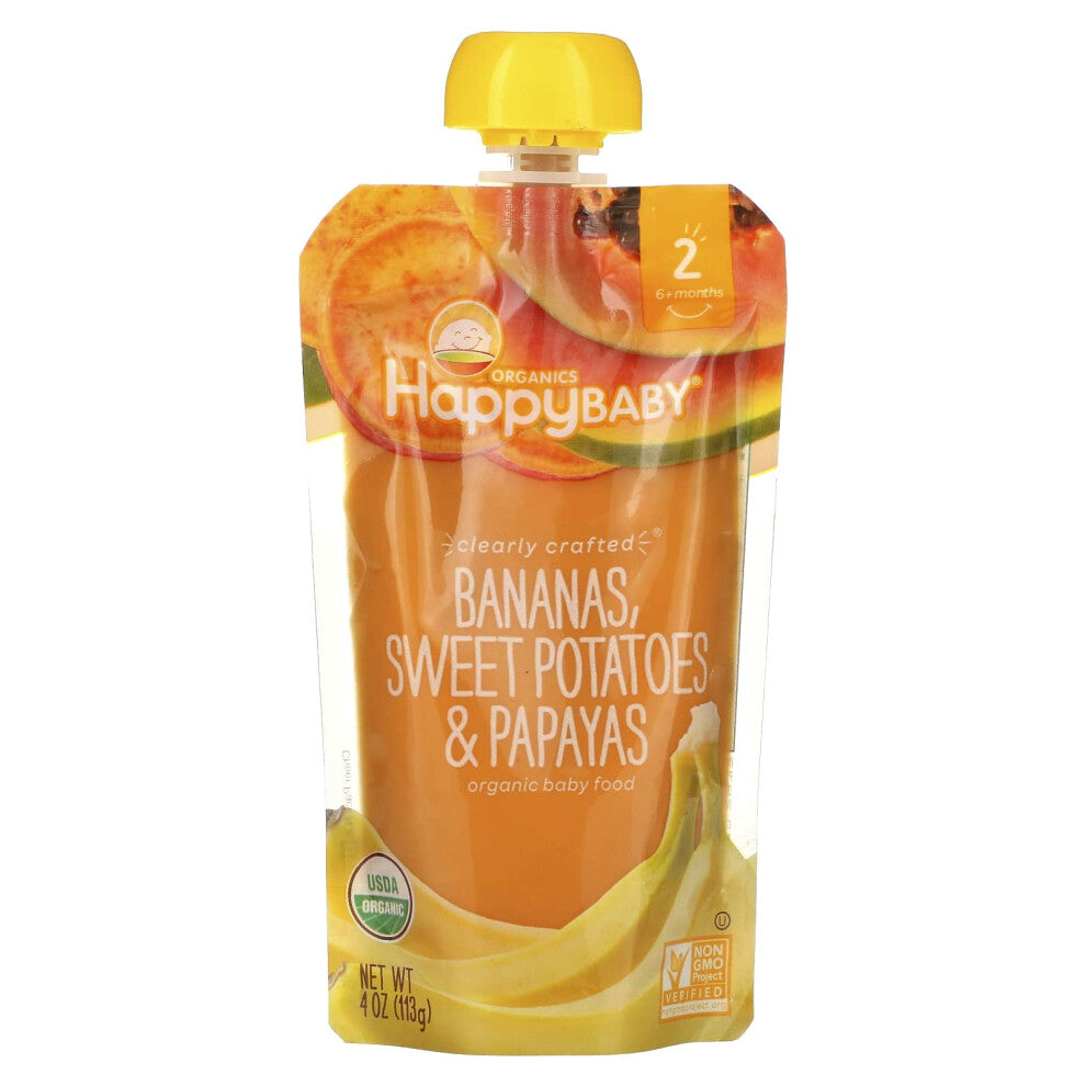 Happy Family Organics, Happy Baby, Organic Baby Food, 6+ Months, Bananas, Sweet Potatoes, & Papayas, 4 oz (113 g)