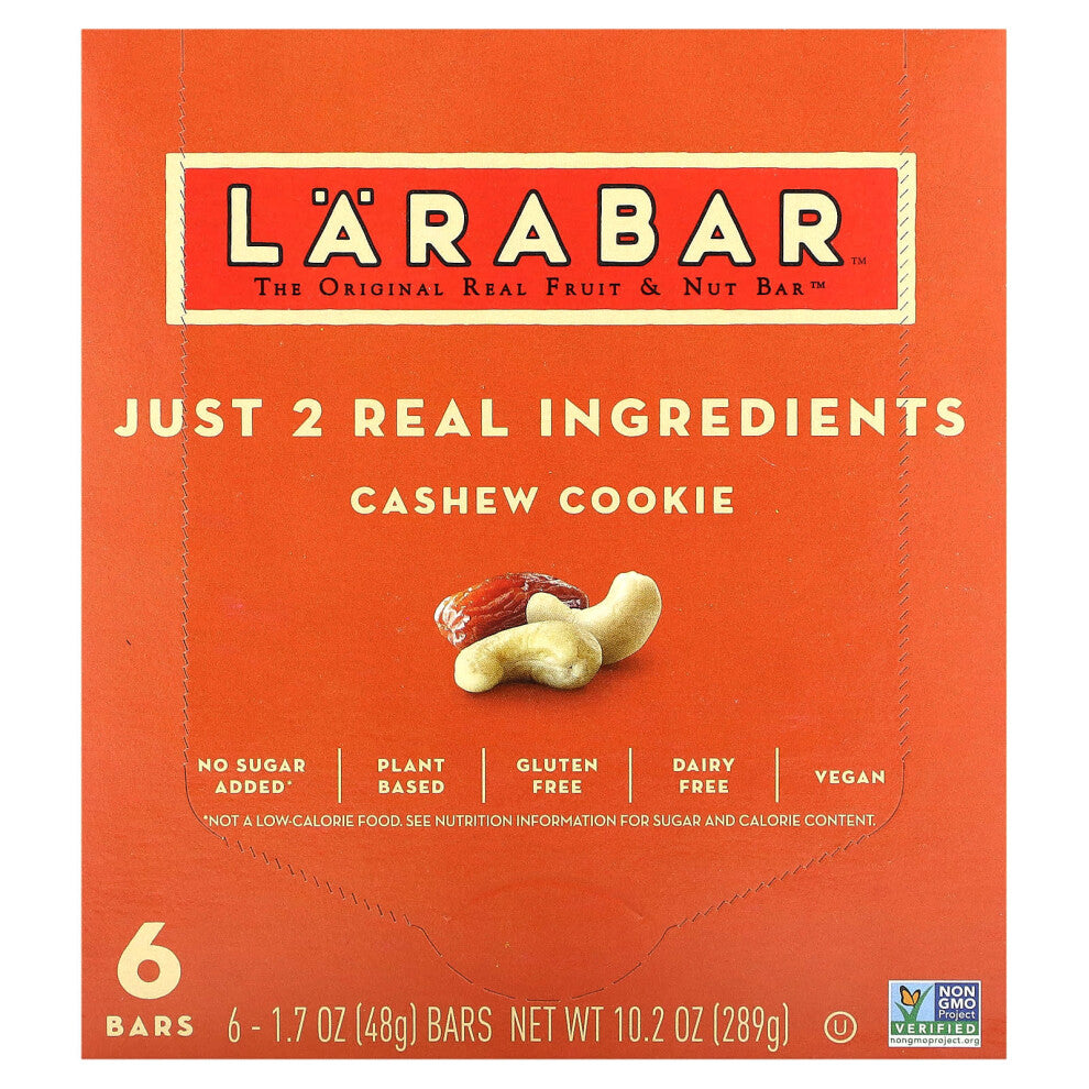 Larabar, The Original Real Fruit & Nut Bar, Cashew Cookie, 6 Bars, 1.7 oz (48 g) Each