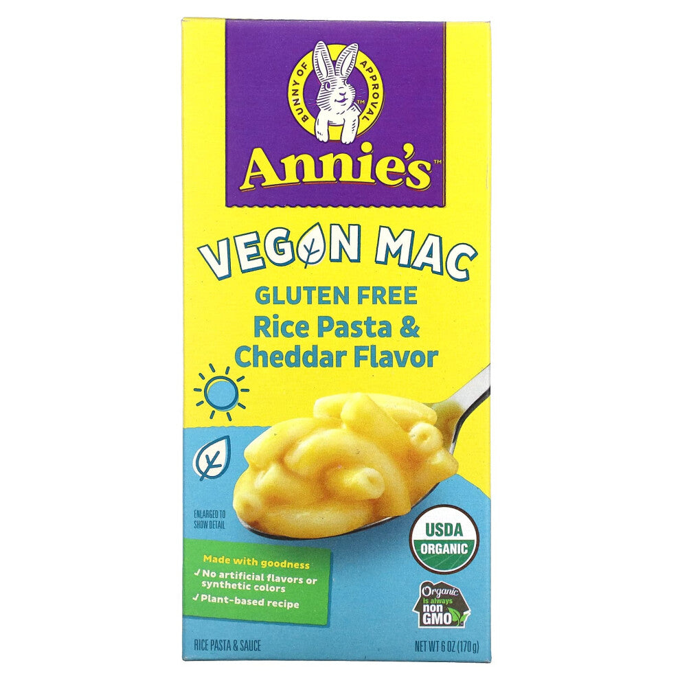 Annie's Homegrown, Vegan Mac, Rice Pasta & Cheddar, Gluten Free, 6 oz (170 g)