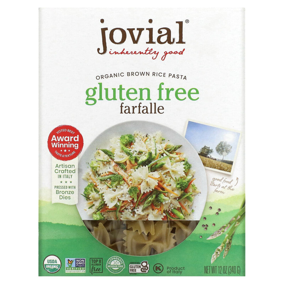 Jovial, Organic Brown Rice Pasta, Farfalle, 12 oz (340 g)