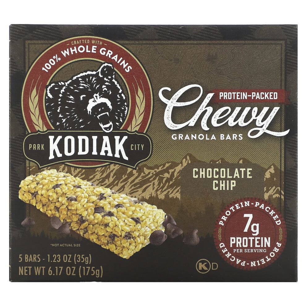Kodiak Cakes, Chewy Granola Bars, Chocolate Chip, 5 Bars, 1.23 oz (35 g) Each