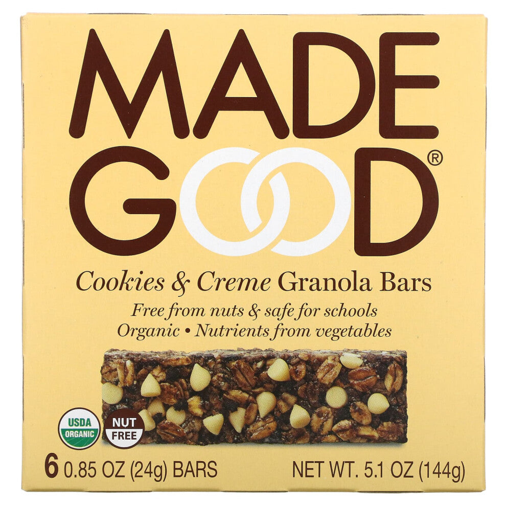 MadeGood, Granola Bar, Cookies & Crme, 6 Bars, 0.85 oz (24 g) Each