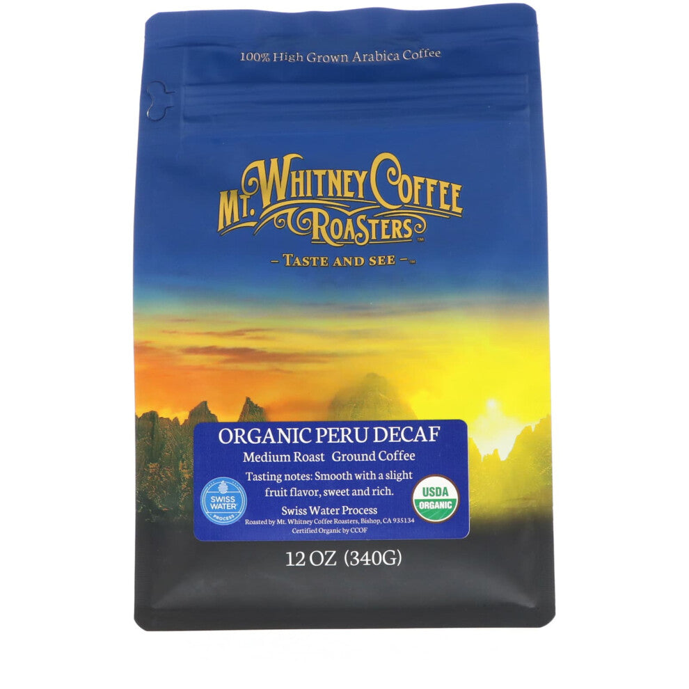 Mt. Whitney Coffee Roasters, Organic Peru Decaf, Ground Coffee, Medium Roast, 12 oz (340 g)