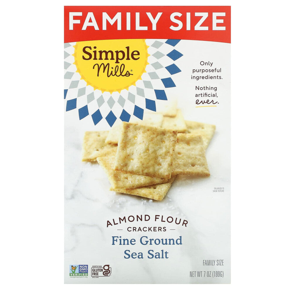Simple Mills, Almond Flour Crackers, Fine Ground Sea Salt, Family Size, 7 oz (199 g)