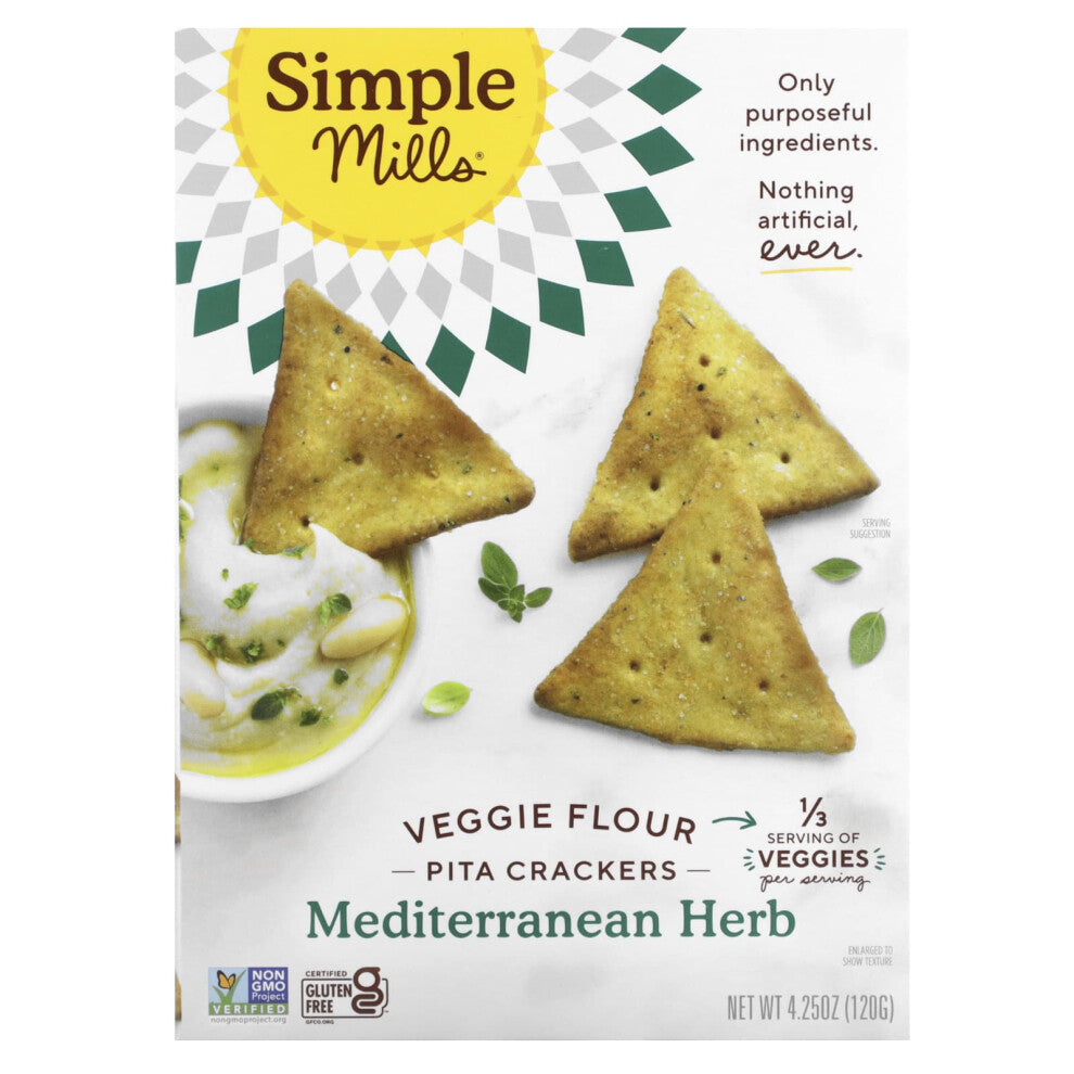 Simple Mills, Veggie Flour Pita Crackers, Mediterranean Herb, 4.25 oz (120 g)