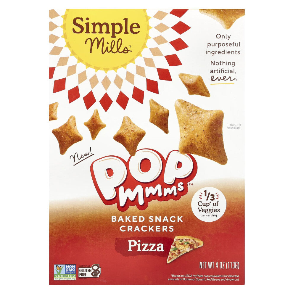 Simple Mills, Pop Mmms, Baked Snack Crackers, Pizza, 4 oz (113 g)