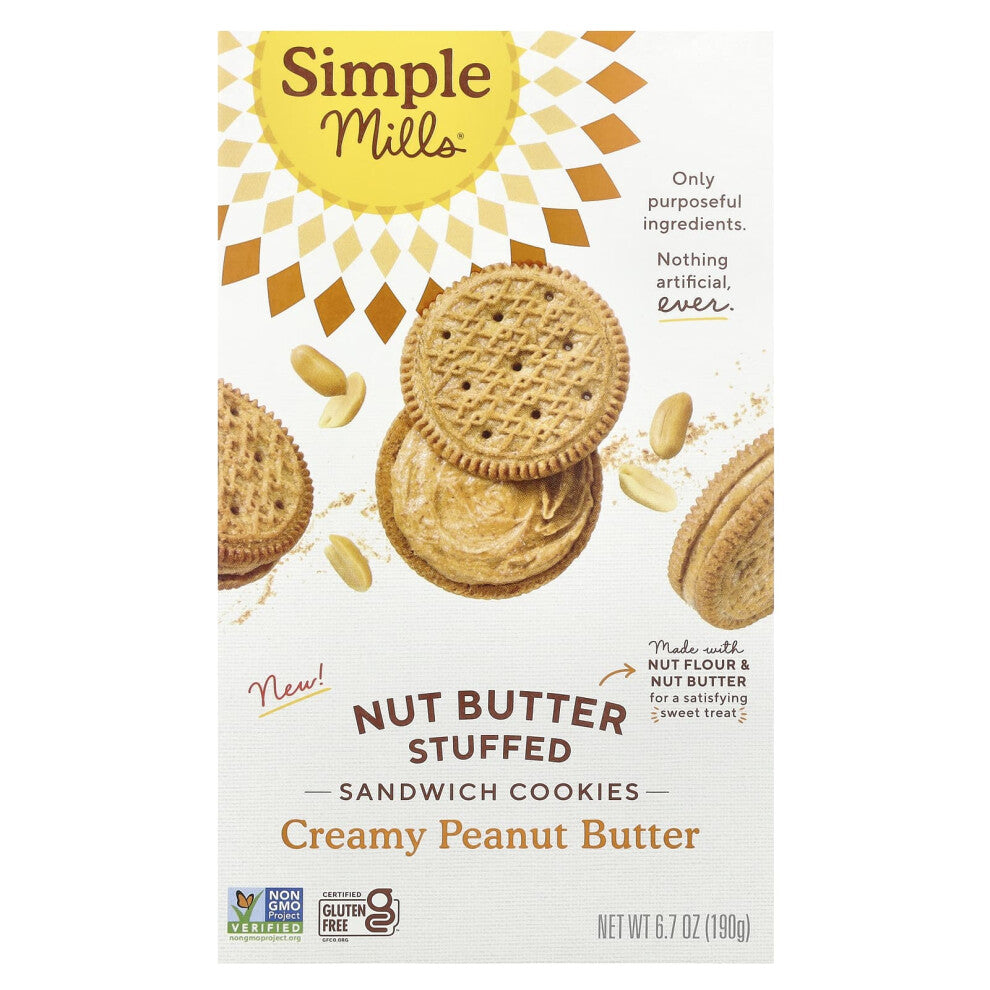 Simple Mills, Nut Butter Stuffed Sandwich Cookies, Creamy Peanut Butter, 6.7 oz (190 g)