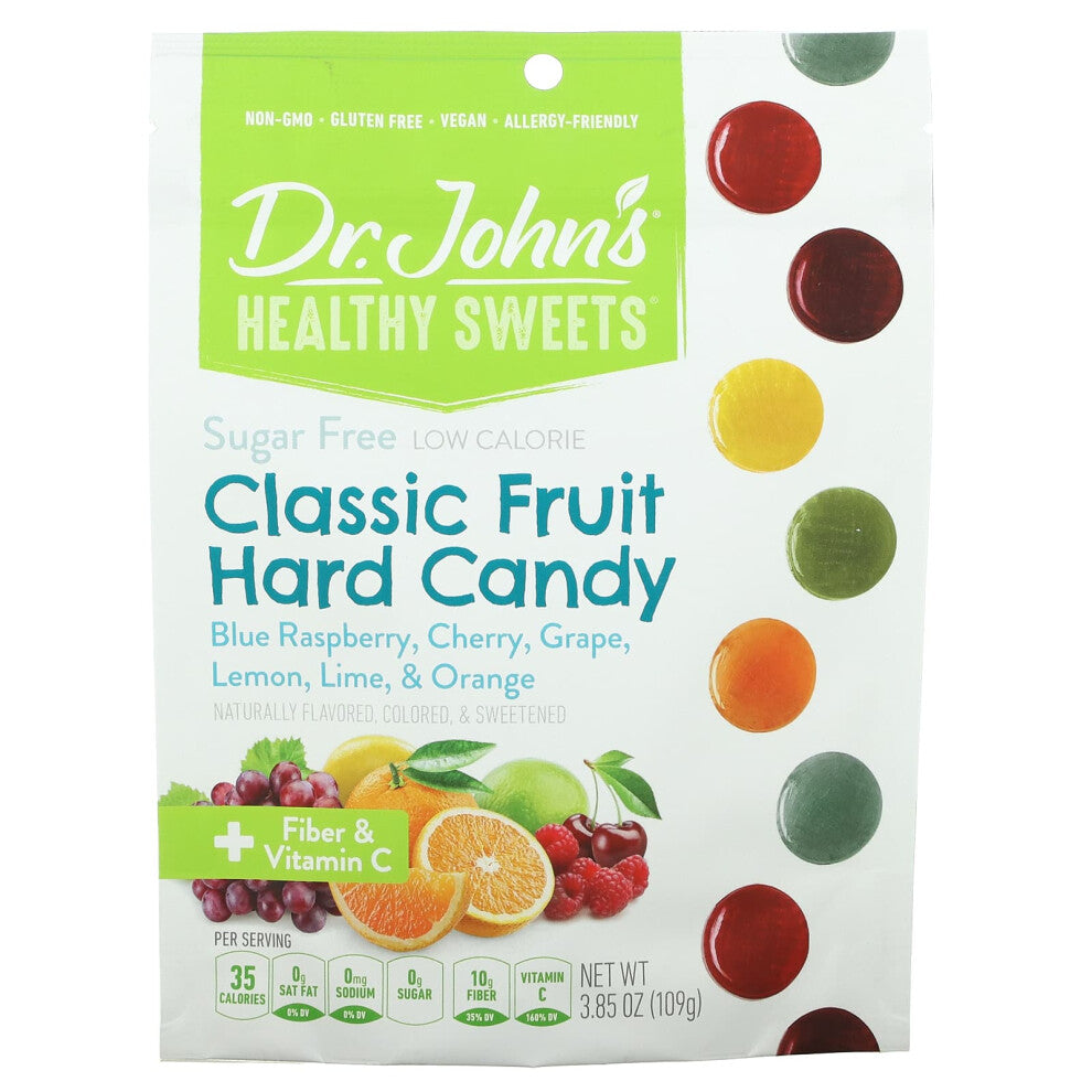 Dr. John's Healthy Sweets, Classic Fruit Hard Candy, + Fiber & Vitamin C, Sugar Free, 3.85 oz (109 g)