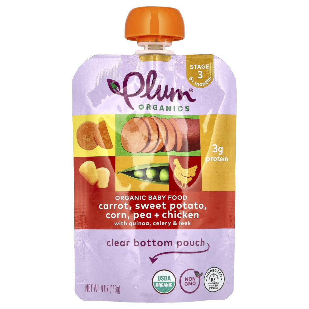 Plum Organics, Baby Food, 6+ Months, Carrot, Sweet Potato, Corn, Pea & Chicken, 4 oz (113 g)