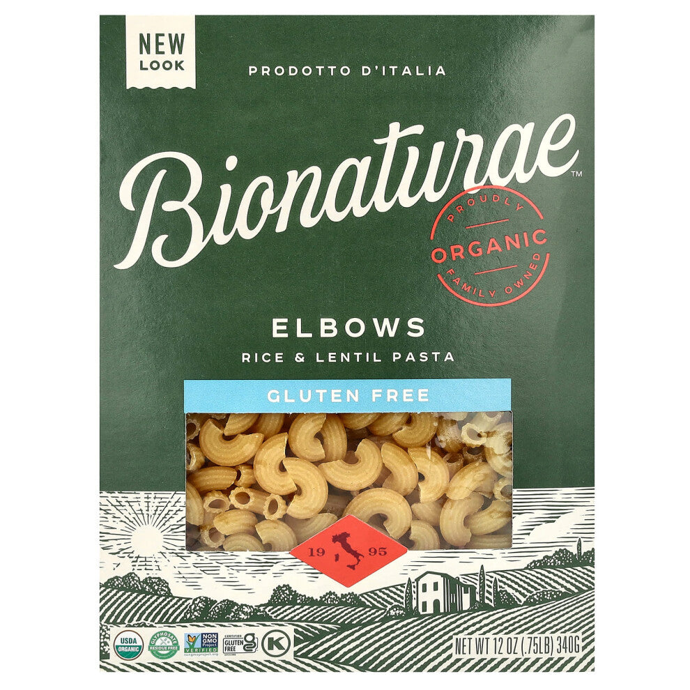 Bionaturae, Gluten Free Rice & Lentil Pasta, Elbows, 12 oz (340 g)