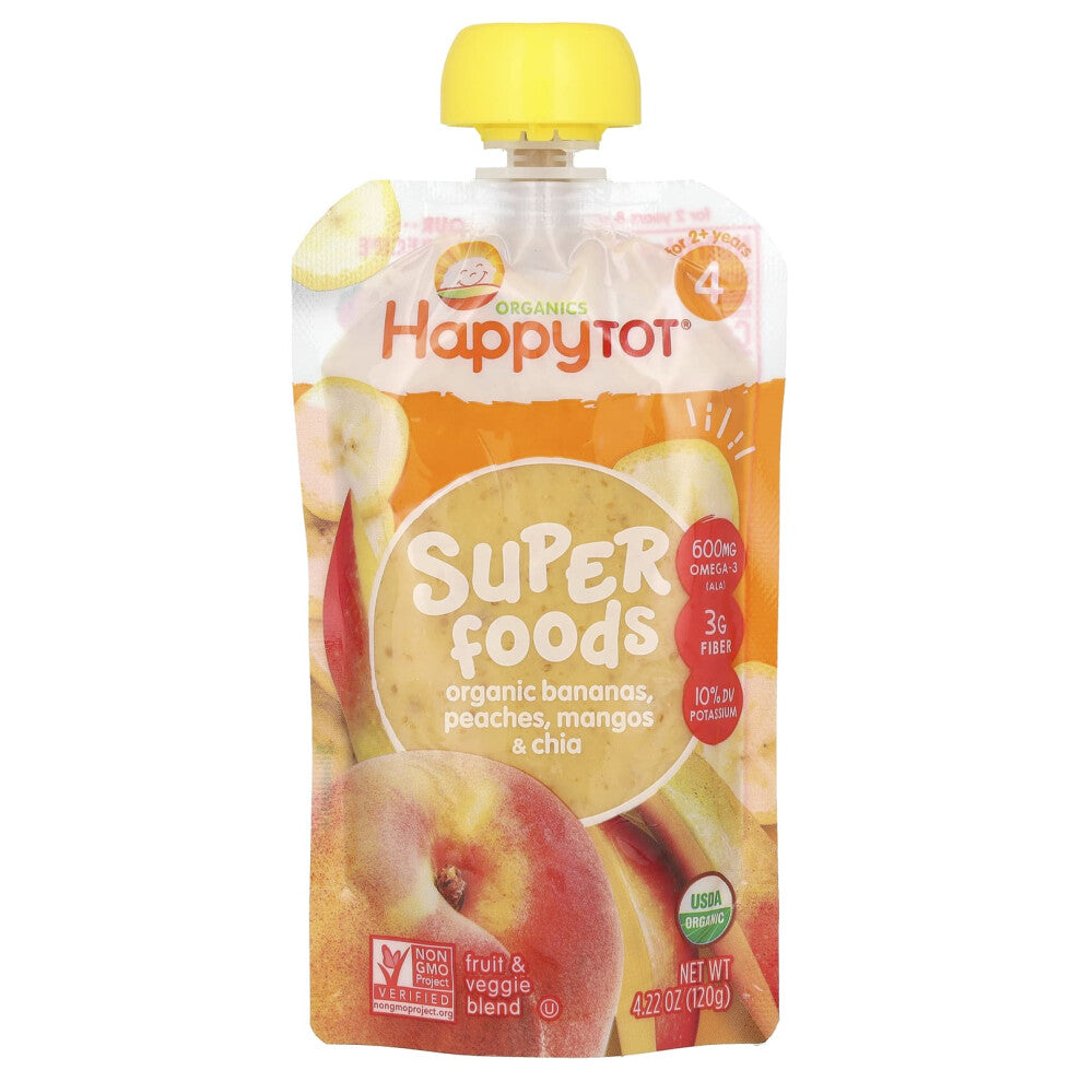 Happy Family Organics, Happy Tot, Super Foods, Stage 4, Bananas, Peaches, Mangos & Chia, 4.22 oz (120 g)