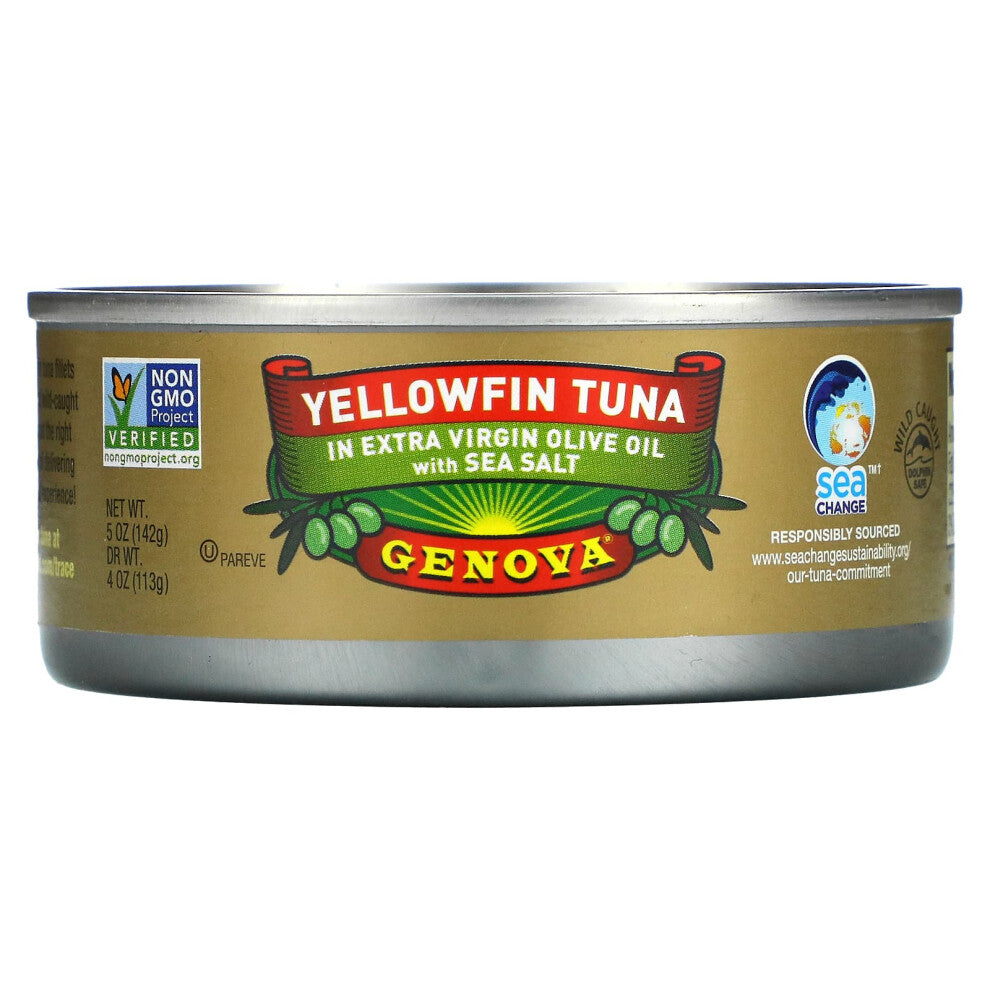 Genova, Yellowfin Tuna In Extra Virgin Olive Oil with Sea Salt, 5 oz (142 g)