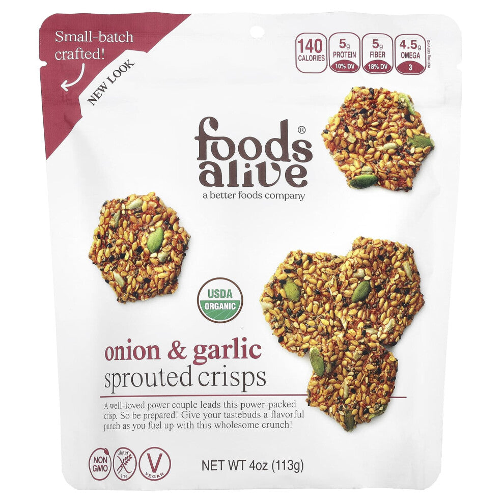 Foods Alive, Sprouted Crisps, Onion & Garlic, 4 oz (113 g)