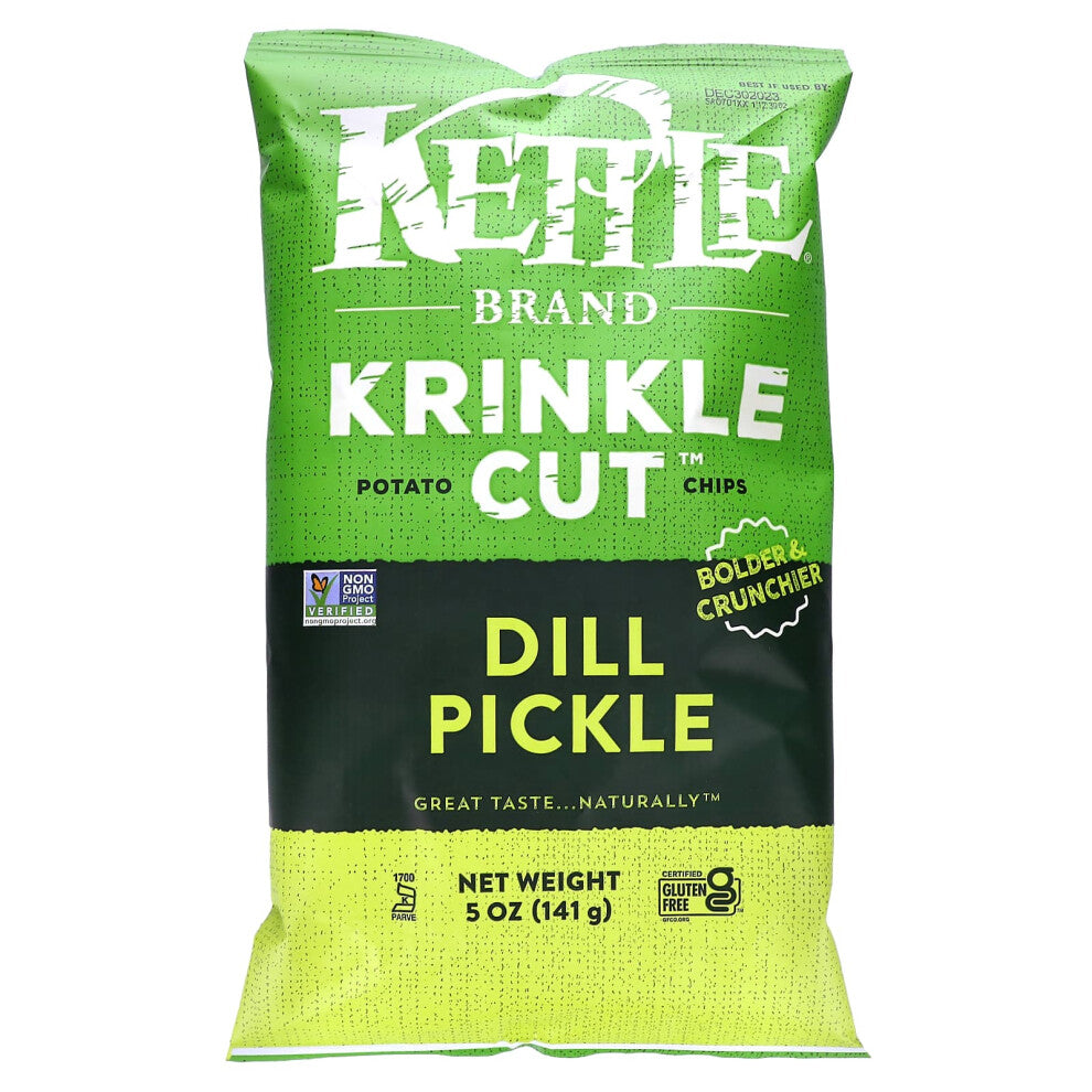 Kettle Foods, Krinkle Cut Potato Chips, Dill Pickle, 5 oz (141 g)