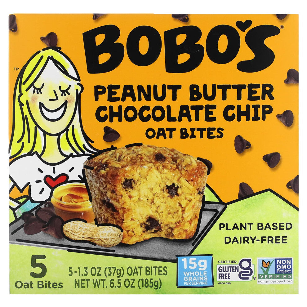 Bobo's Oat Bars, Peanut Butter Chocolate Chip Oat Bites, 5 Bites, 1.3 oz (37 g) each