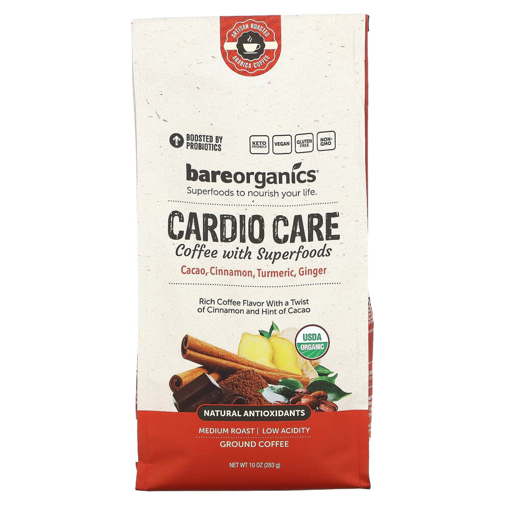 BareOrganics, Cardio Care, Coffee With Superfoods, Ground, Medium Roast, 10 oz (283 g)