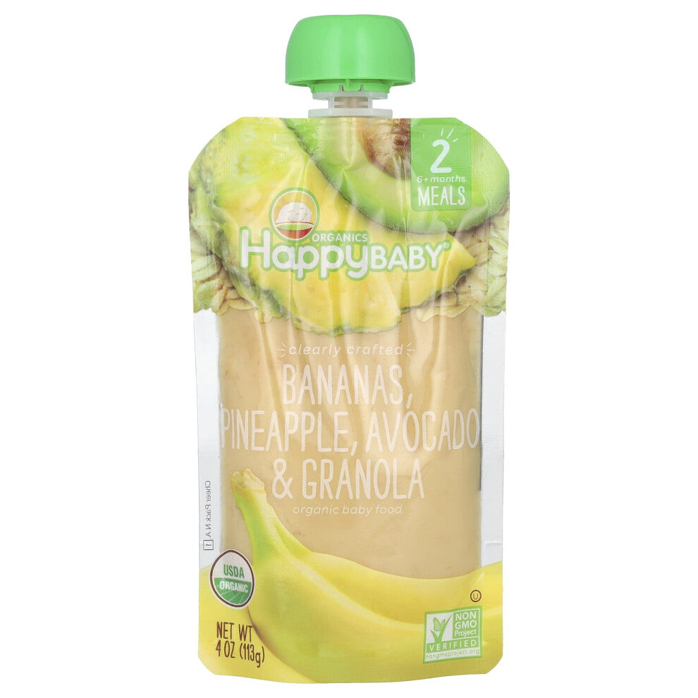 Happy Family Organics, Happy Baby, Organic Baby Food, 6+ Months, Bananas, Pineapple, Avocado & Granola, 4 oz (113 g)