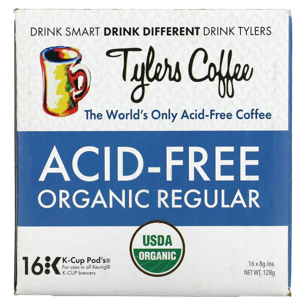 Tylers Coffees, Organic Coffee, Regular, Acid-Free, 16 K-Cup Pods, (8 g) Each