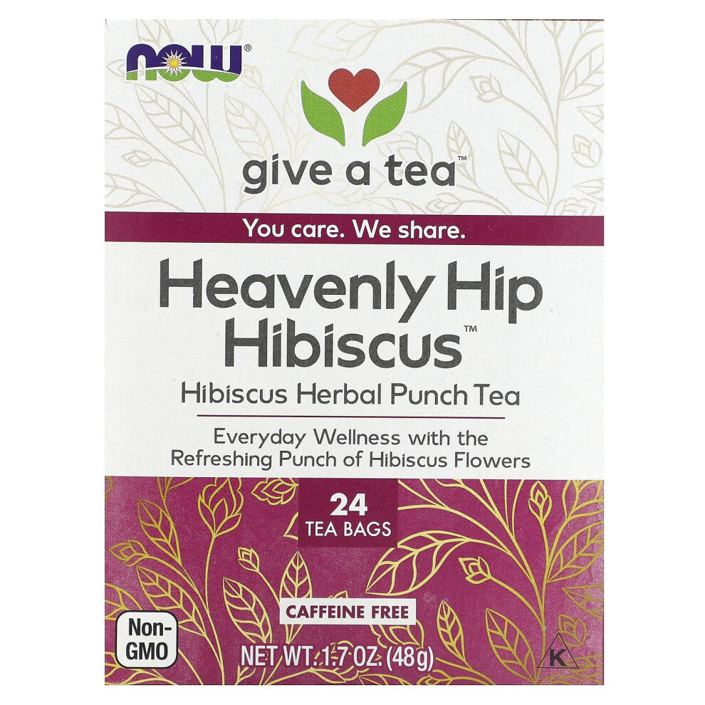 NOW Foods, Heavenly Hip Hibiscus, Herbal Punch Tea, Caffeine Free, 24 Tea Bags, 1.7 oz (48 g)