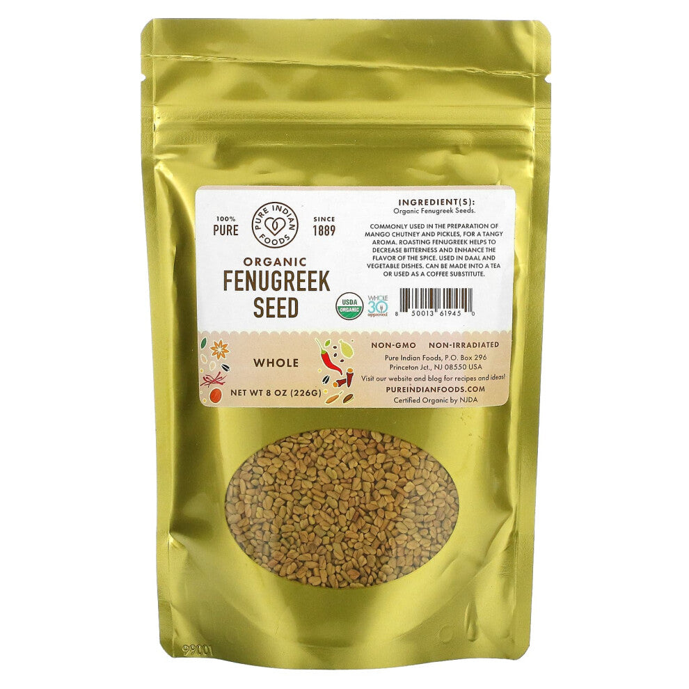 Pure Indian Foods, Organic Fenugreek Seed, Whole, 8 oz (226 g)
