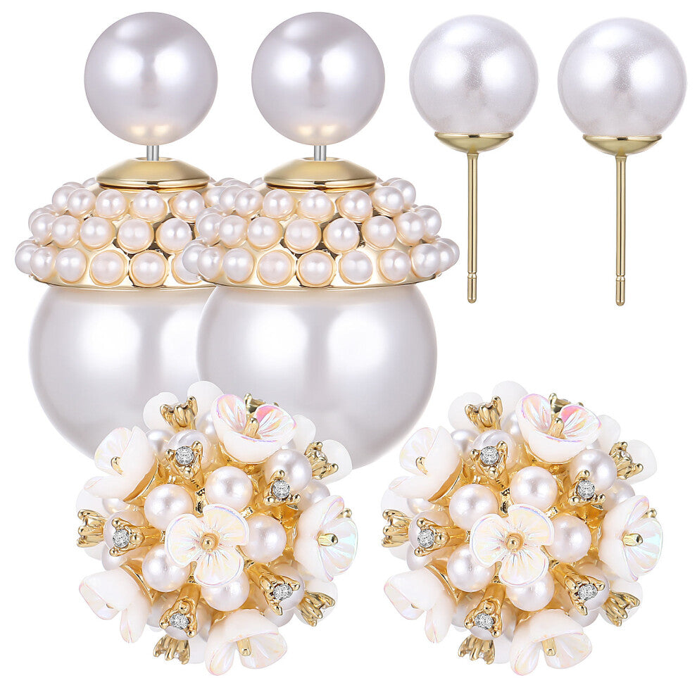 2 Pairs Earrings Pearl Hoops Gauge Studs Earring Jewelry Alloy