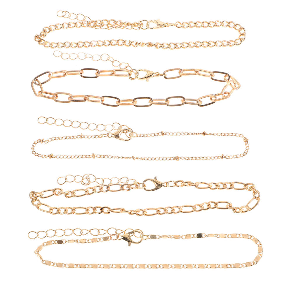 5 Pcs Jewellery Foot Chains Anklet Bracelets For Women's Golden