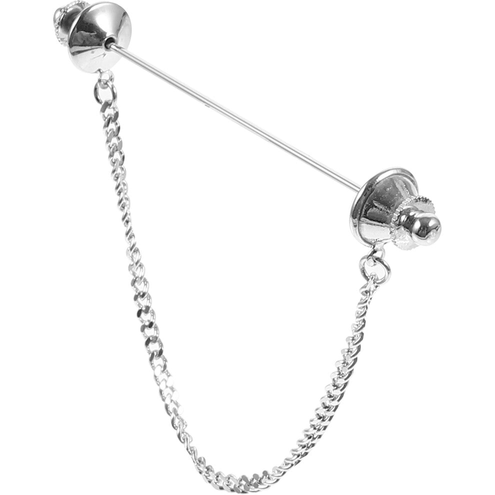 Men's Necktie Pin With Chain Metal Collar Bar For Formal Attire