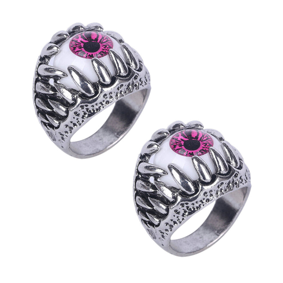 2pcs Ring Men's Jewelry Evil Eye Skull Gothic Biker  Props