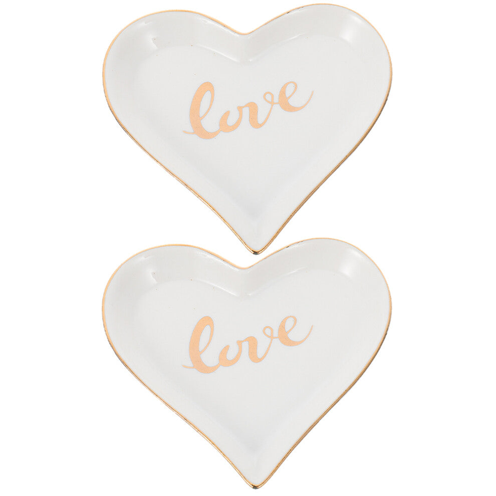 2 Pcs Heart Holders Love Storage Tray 9.20x9.00x1.30cm White