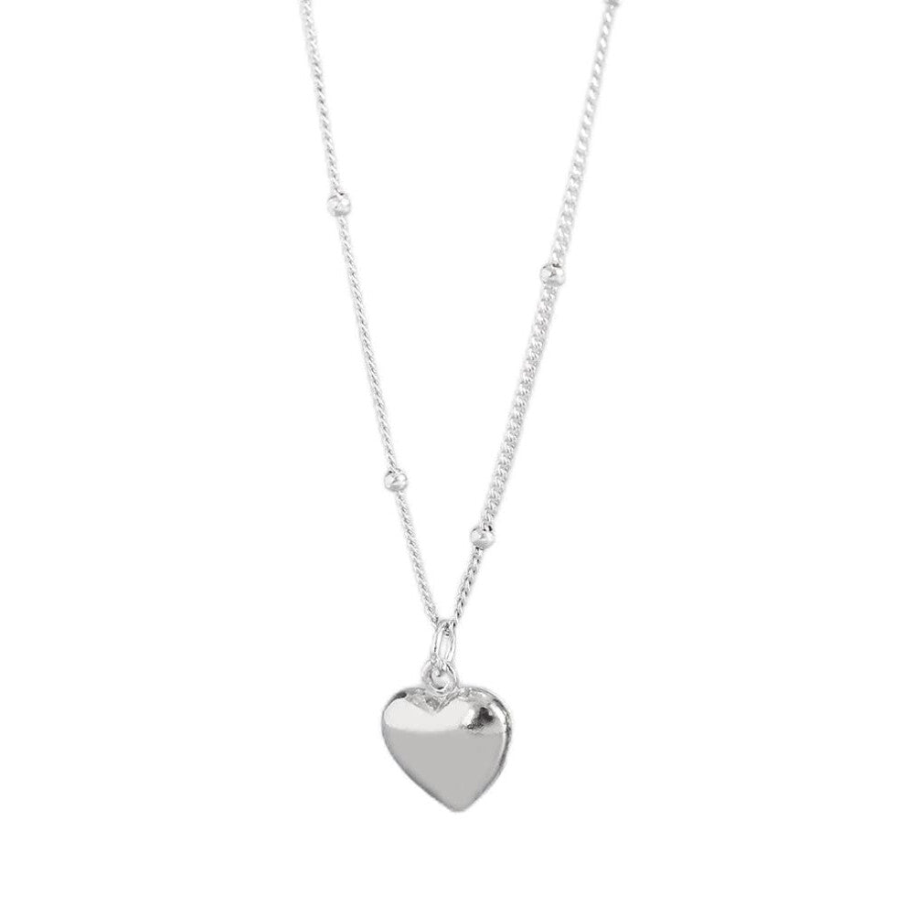 Glossy Heart Pendant Choker Necklace for Women, Silver Color, Adjustable Length, Made in China
