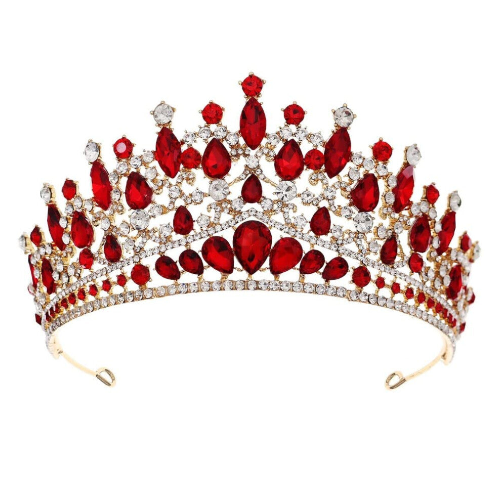 Bridal Tiara Crystal Rhinestone Crown for Wedding, Pageants, Parties, Gold Red Princess Style Costume Accessories