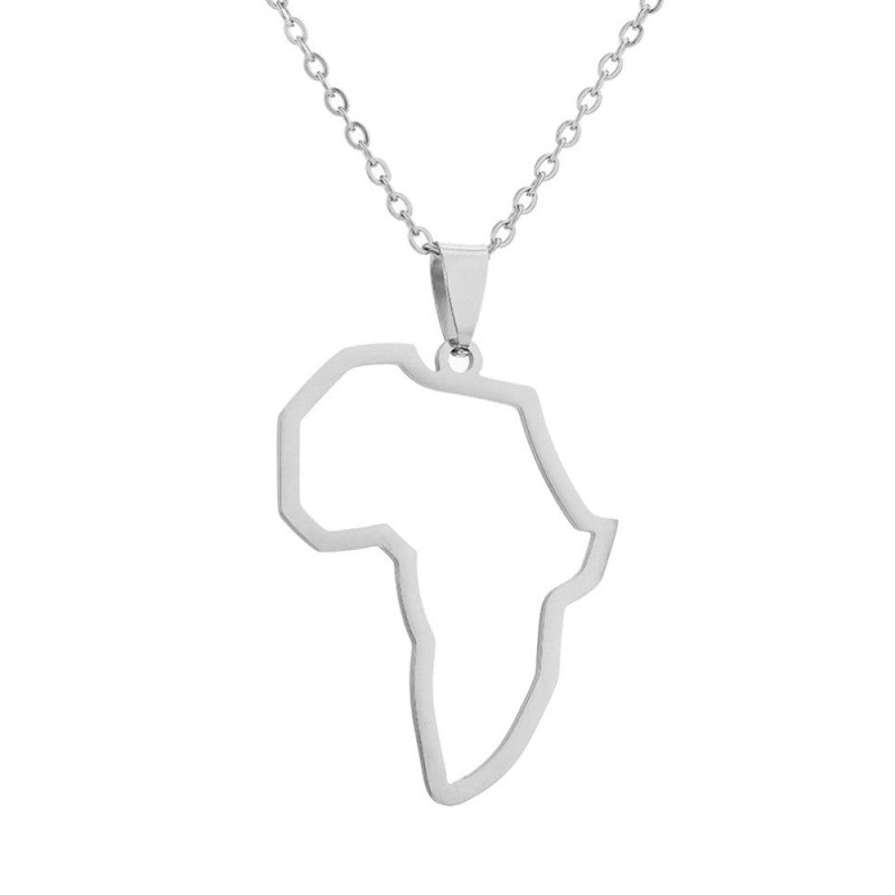 Africa Map Pendant Necklace - Personalised Hollowed Outline, 50cm White Minimalist Hip Hop Jewellery for Men and Women
