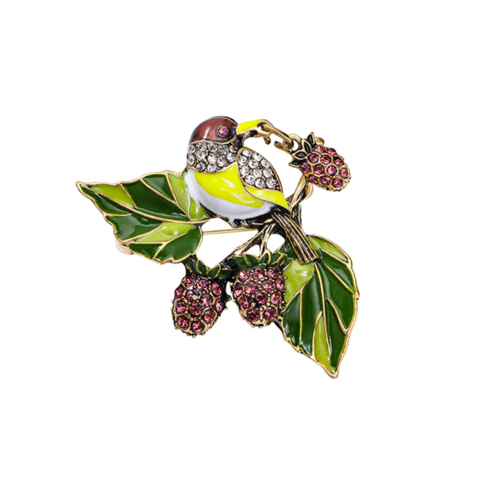 Vintage Cartoon Magpie Brooch for Women Blazer Coat Pin Corsage in Green Color, Unique Design, Fashion Accessories