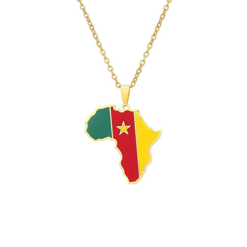 African National Flag Necklace Cameroon Map Pendant Yellow Clavicle Chain 45cm Hip Hop Fashion Accessories for Women and Men