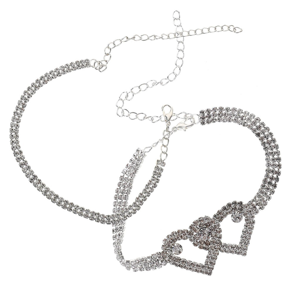 Heart Anklet Set for Women - 2 Piece Sparkling Foot Chain Jewelry, Elegant Summer Beach Accessories, Perfect Anniversary Gift