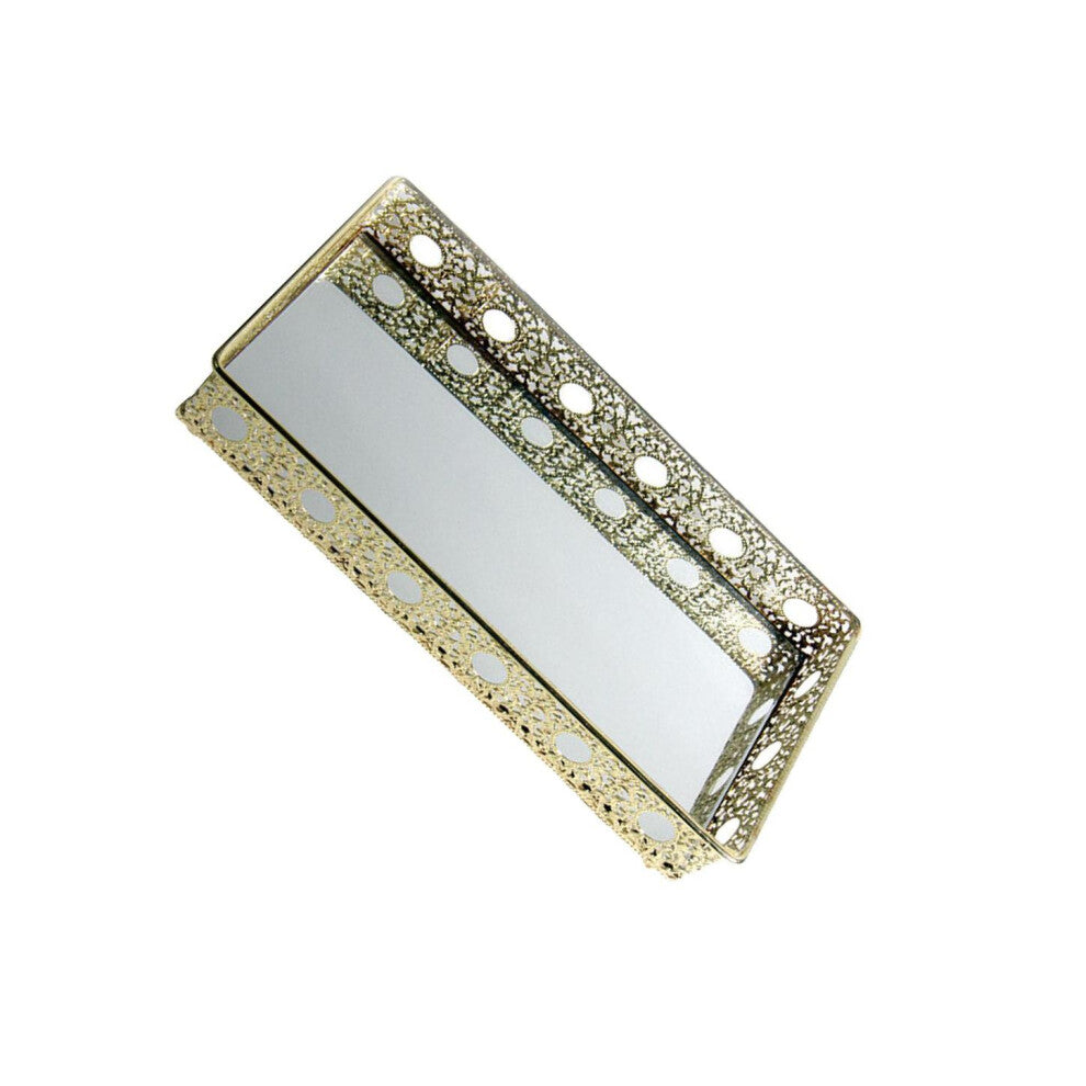 (Gold, 24x128x45cm) Modern Jewelry Dish Tray Vanity Trinket Plate Mirrored Holder Decor