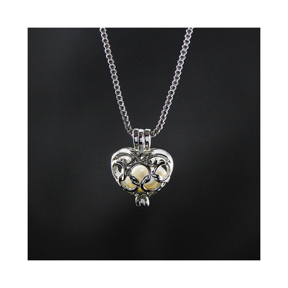 Alloy Silver K401 Pearl Cage 33mm Flowers Heart Stainless Necklace Steel Wedding