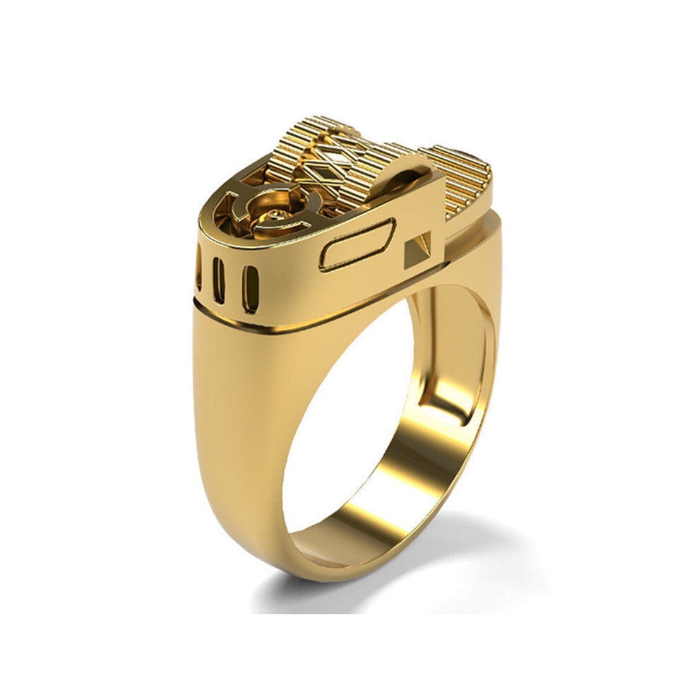 (Gold, 9) Lighter Ring Shape Alloy Jewelry Accessories Finger Ring Woman Outfit Gift Party