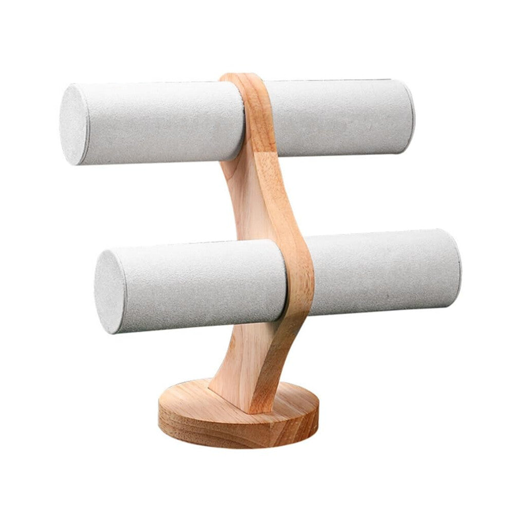 Wooden Jewelry Organizer Stand 2-Tier for Watches and Bracelets, Solid Wood Display Holder, 3 Pieces