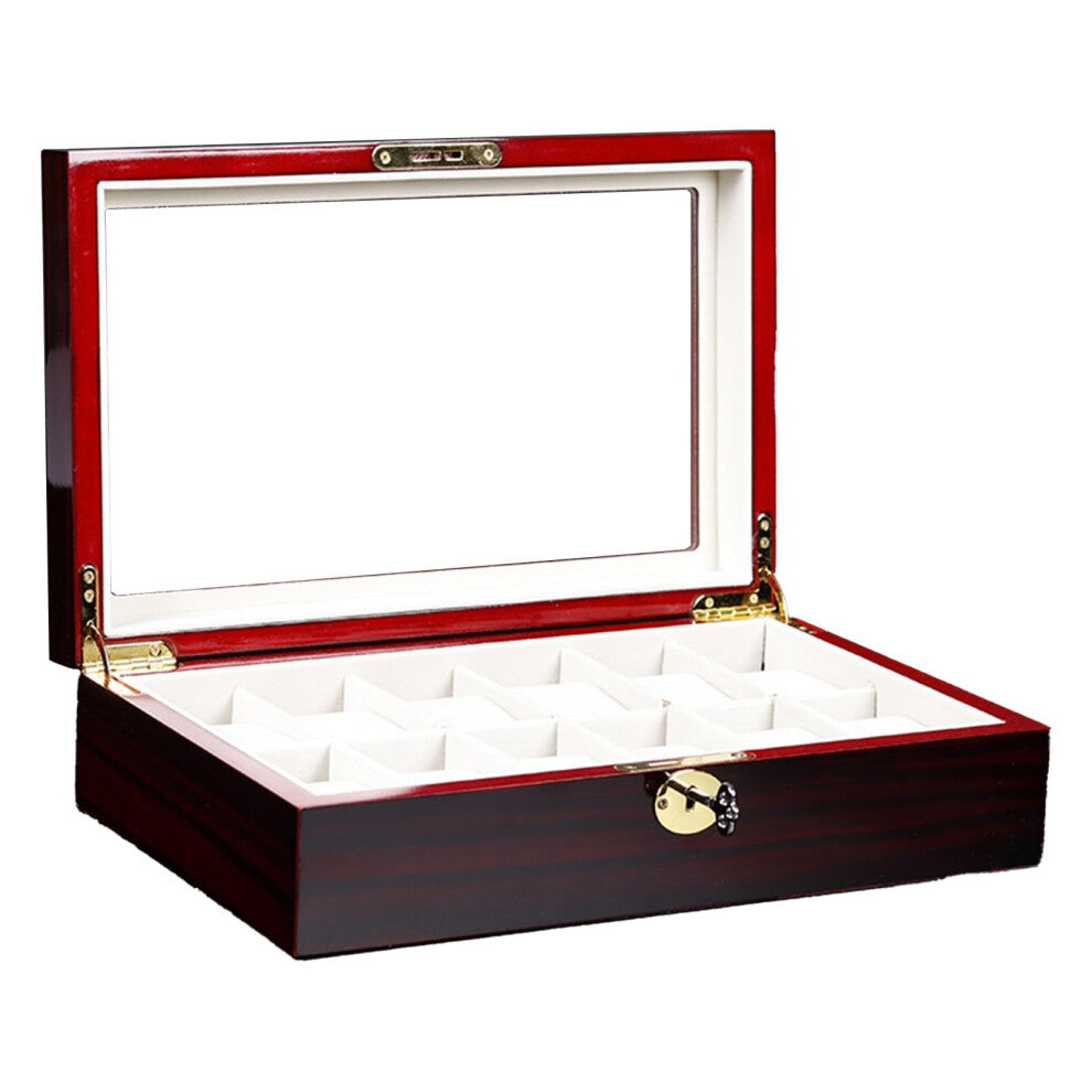 Lacquered Wooden Watch Box with Storage Drawer and 12 Slots for Watches and Jewelry Organizer, Durable and Elegant Design