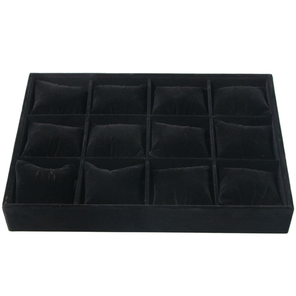 12 Compartment Watch Display Case with Adjustable Velvet Cushions, Black Stylish Organizer for Watches and Accessories