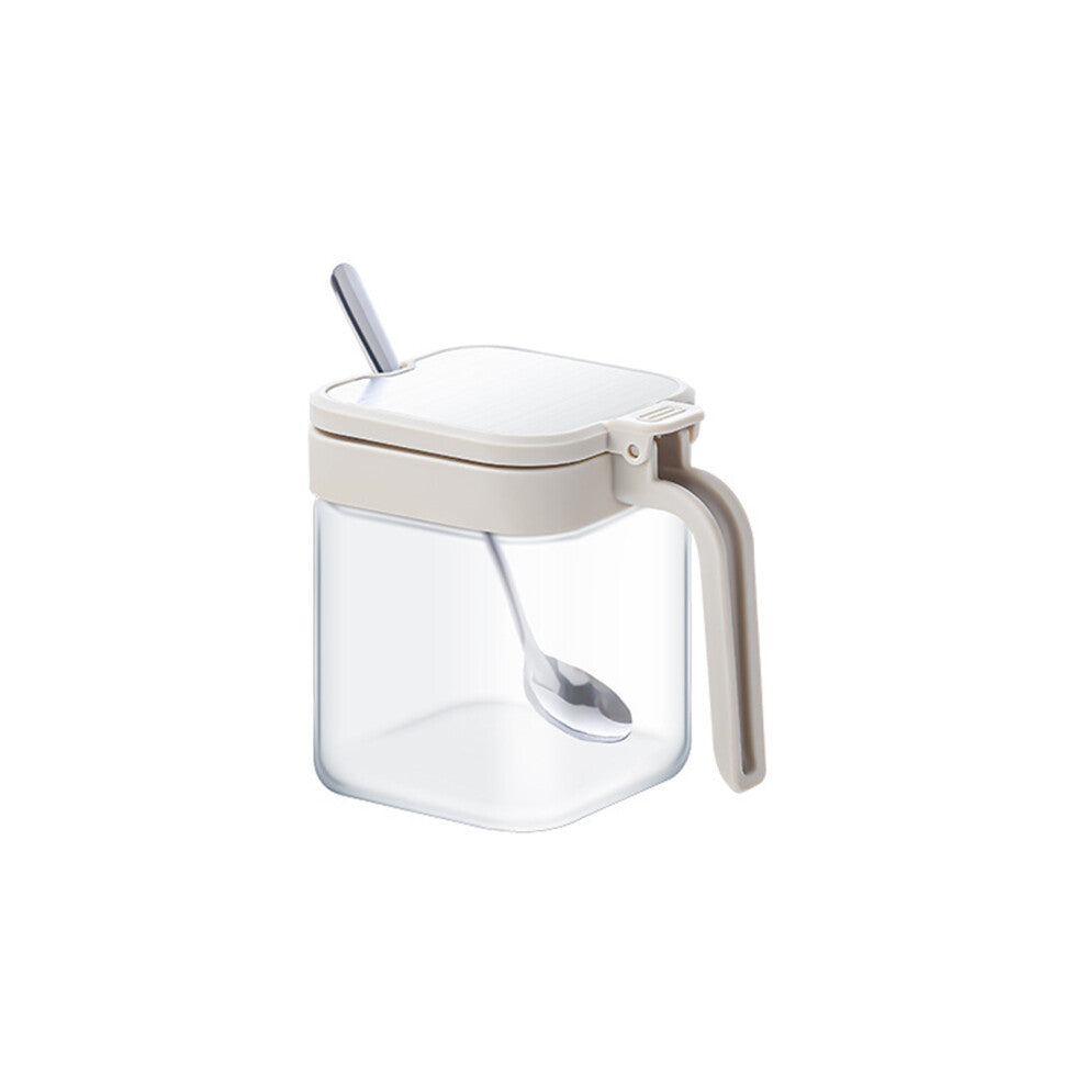 (Beige) Glass Salt Jar Seasoning Jar With Widened Bottle Mouth Made Of Food