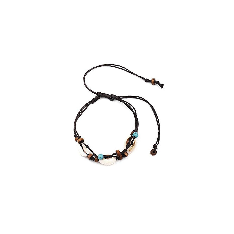 Boho Natural Sea Shell Ankle Bracelet for Women, Pearl Foot Chain with Waxed Rope, Beach Jewelry, Adjustable Size