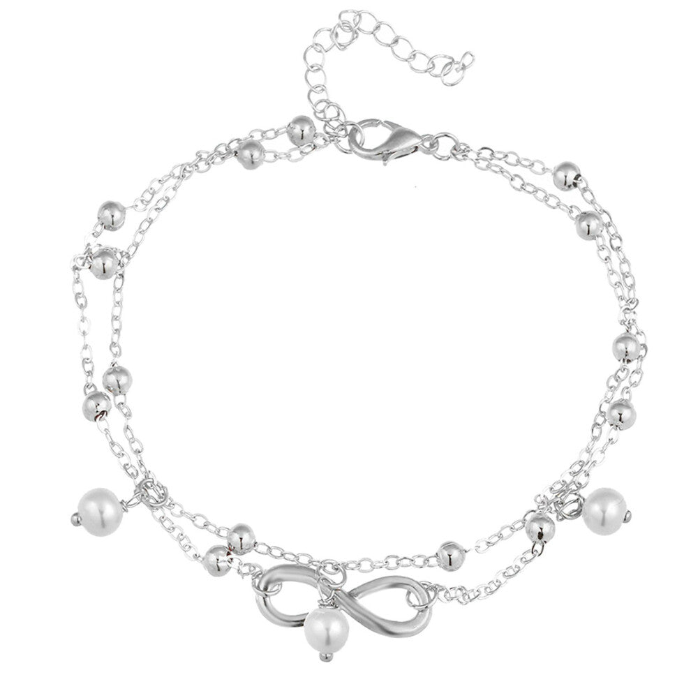 Jewellery Anklet Infinity Pearls Women's Silver-Plated 27.5 cm Adjustable Length Anklet for Casual or Formal Wear