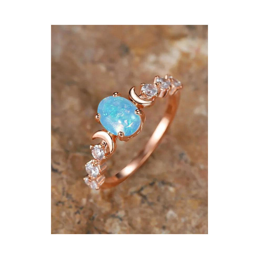 (Blue, 8) Summer Oval Shaped Artificial Gemstone & Rhinestone Decorated Statement Ring, Gifts for Her, Wedding & Engagement Jewelry Gift for Women,