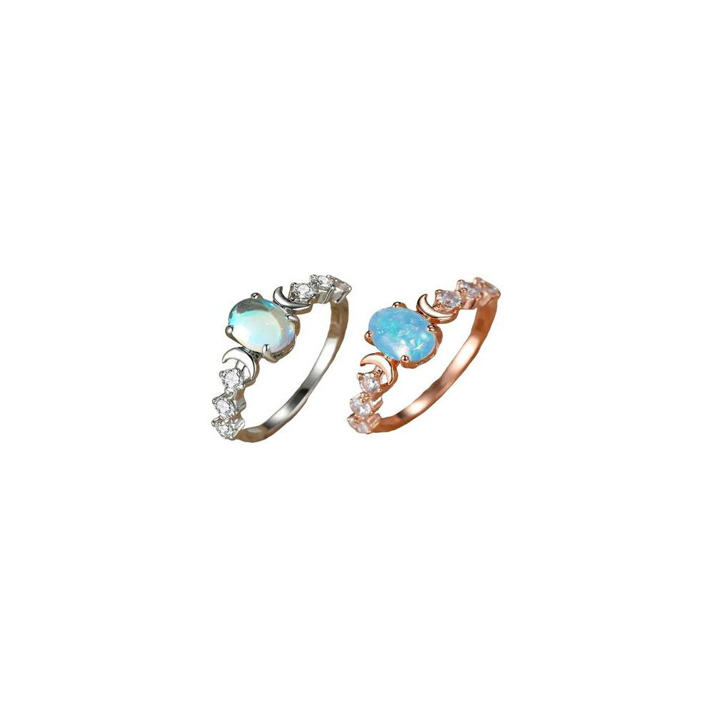 (Multicolor*1 pc+Blue*1 pc, 7) Summer Oval Shaped Artificial Gemstone & Rhinestone Decorated Statement Ring, Gifts for Her, Wedding & Engagement Jewel