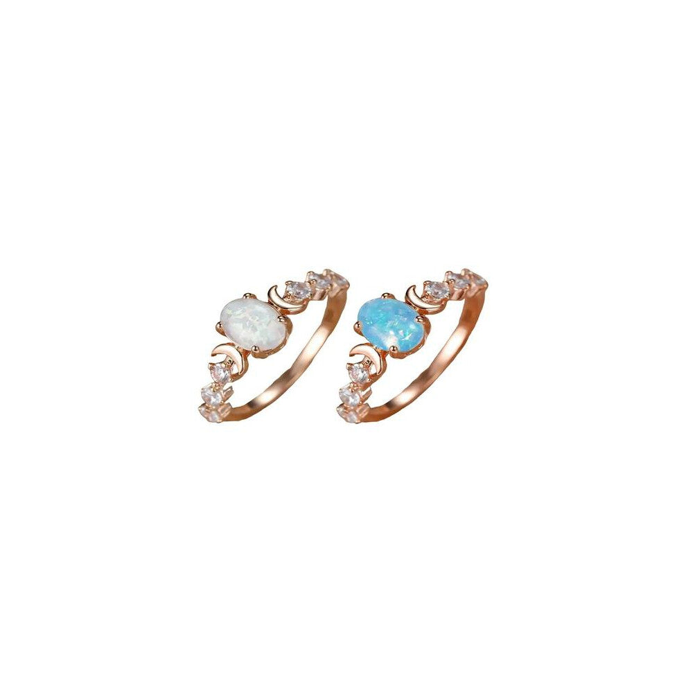 (Rose Gold*1 pc+Blue*1 pc, 12) Summer Oval Shaped Artificial Gemstone & Rhinestone Decorated Statement Ring, Gifts for Her, Wedding & Engagement Jewel