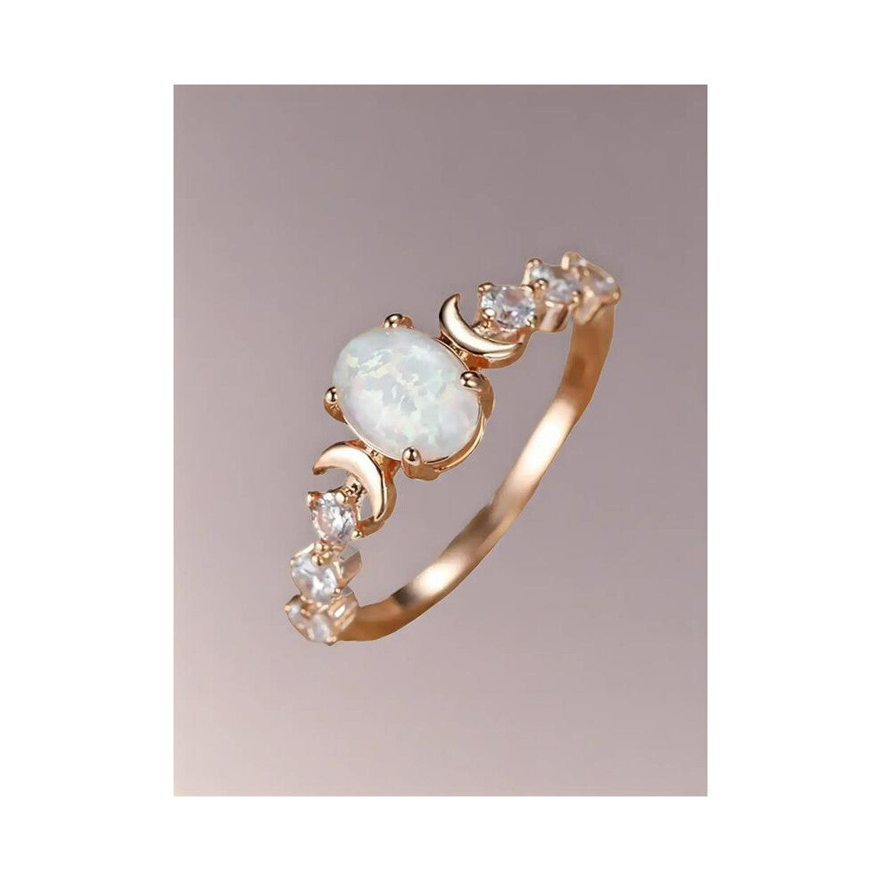 (Rose Gold, 12) Summer Oval Shaped Artificial Gemstone & Rhinestone Decorated Statement Ring, Gifts for Her, Wedding & Engagement Jewelry Gift for Wom