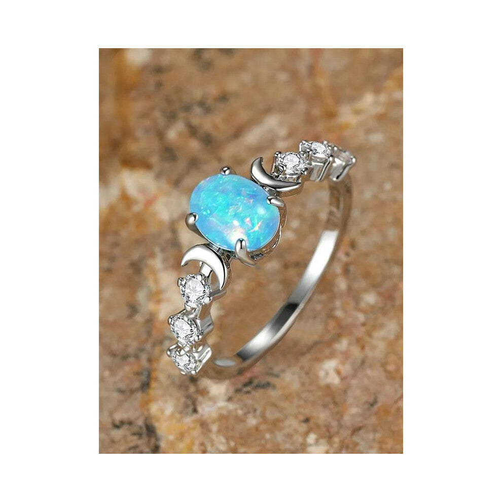 (Silver, 8) Summer Oval Shaped Artificial Gemstone & Rhinestone Decorated Statement Ring, Gifts for Her, Wedding & Engagement Jewelry Gift for Women,